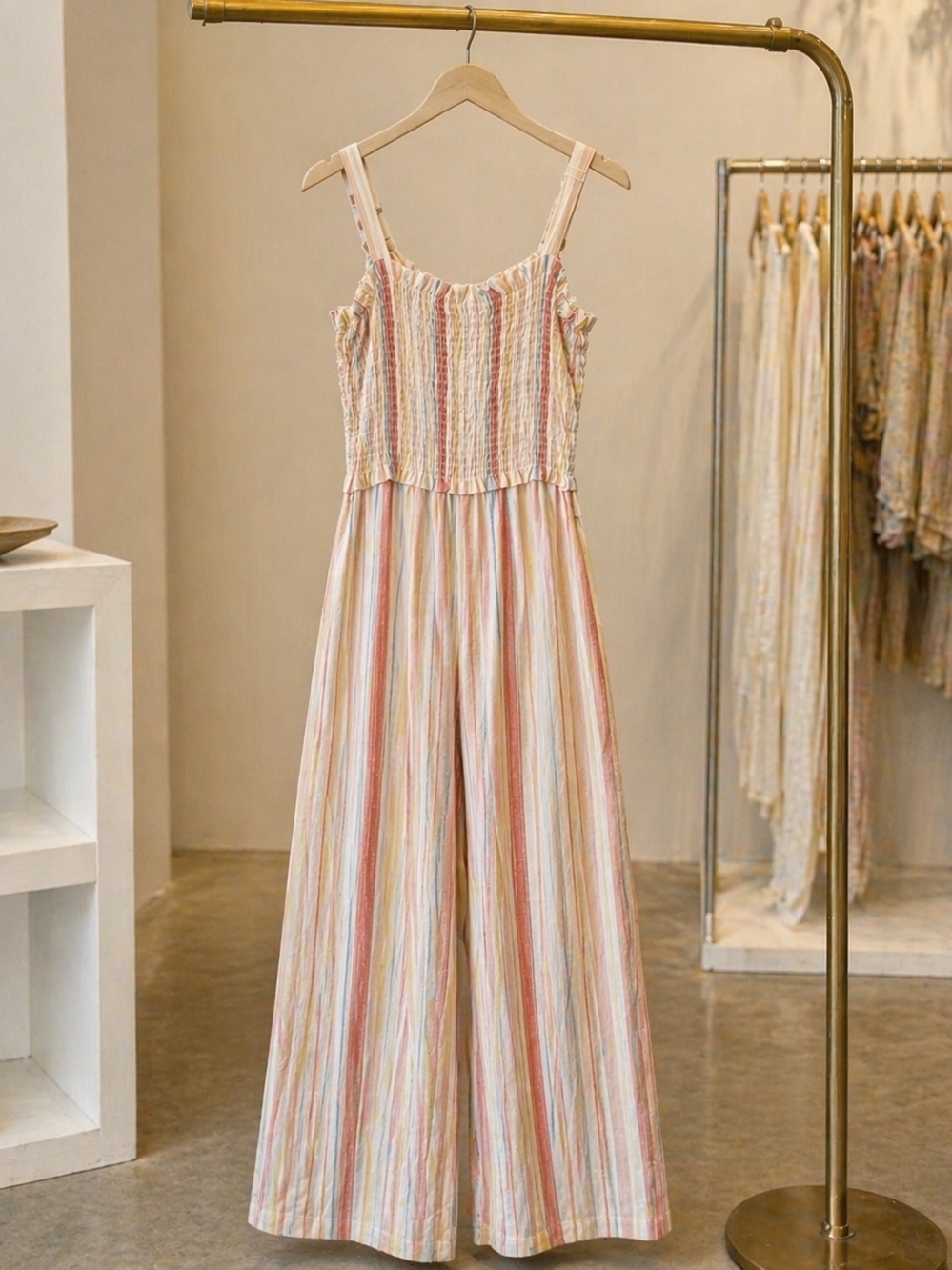 Striped Pastel Wide-Leg Jumpsuit - Pink/Cream
